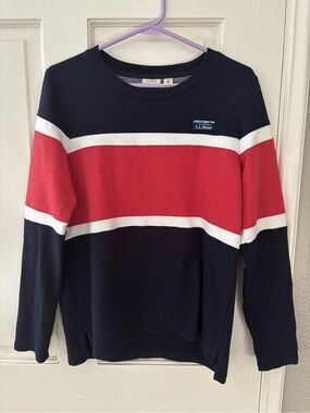 L.L.Bean Women’s Crewneck Pullover Sweatshirt M Striped Blue Red White Cotton